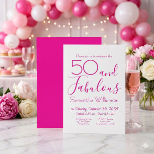 50 & Fabulous 50. Geburtstagsfeier Rosa Elegant Einladung