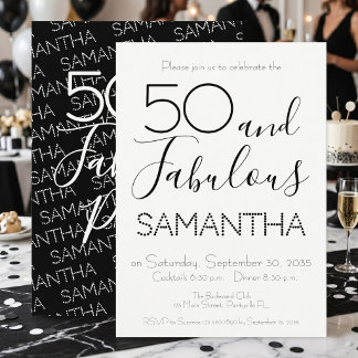 50 & Fabulous 50. Geburtstagsfeier Schwarz Elegant Einladung