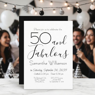 50 & Fabulous 50. Geburtstagsfeier Schwarz Elegant Einladung