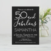 50 & Fabulous 50th Birthday Party Black Elegant Einladung (Stehend Vorderseite)