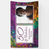 50 & Fabulous Abstraktes LILA Foto Geburtstag Banner (Vertikal)