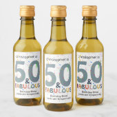 50 & Fabulous Add Name Niedlich Blue Confetti Gebu Weinetikett (Flaschen)