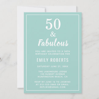 50 & fabulous Aquamarin Blue 50. Geburtstagseinlad