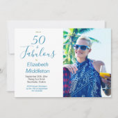 50 Fabulous Beach Blue Modern Foto Typografie Einladung (Vorderseite)
