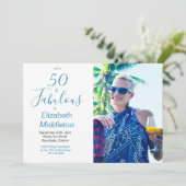 50 Fabulous Beach Blue Modern Foto Typografie Einladung (Stehend Vorderseite)