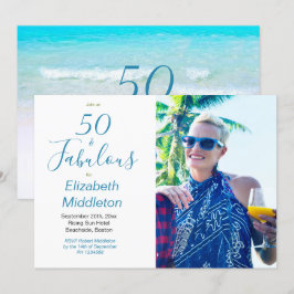 50 Fabulous Beach Blue Modern Foto Typografie Einladung