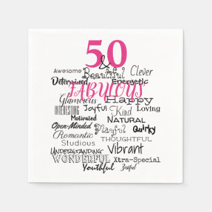 50 & Fabulous Birthday A to Z Typografy Fun Pink Serviette