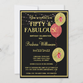50 & Fabulous Birthday Black Gold Einladung