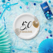 50 & Fabulous Birthday Black Gold Party Balloons Pappteller (Party)