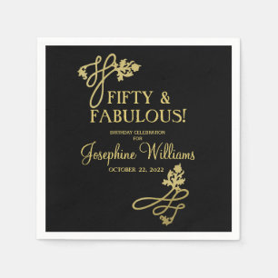 50 & Fabulous Birthday Black Gold Serviette