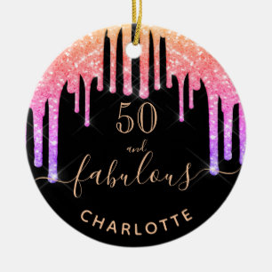 50 Fabulous birthday black rainbow glitter sparkle Keramik Ornament