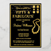 50 & Fabulous Birthday Black REAL Gold Folieneinladung (Vorderseite)