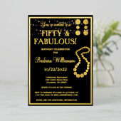 50 & Fabulous Birthday Black REAL Gold Folieneinladung (Stehend vorne)