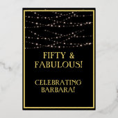 50 & Fabulous Birthday Black REAL Gold Folieneinladung (Rückseite)