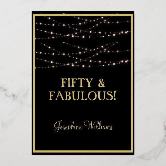 50 & Fabulous Birthday Black REAL Gold Folieneinladung (Rückseite)