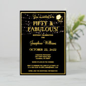 50 & Fabulous Birthday Black REAL Gold Folieneinladung (Stehend vorne)