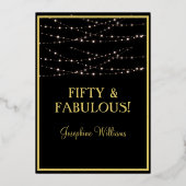 50 & Fabulous Birthday Black REAL Gold Folieneinladung (Rückseite)