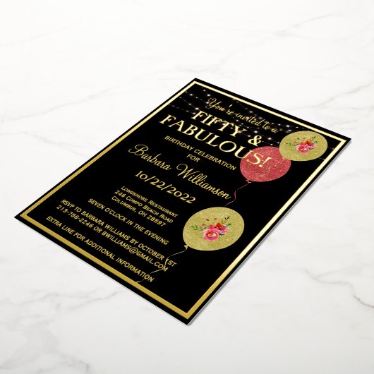 50 & Fabulous Birthday Black REAL Gold Folieneinladung (Gedreht)