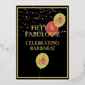 50 & Fabulous Birthday Black REAL Gold Folieneinladung (Rückseite)