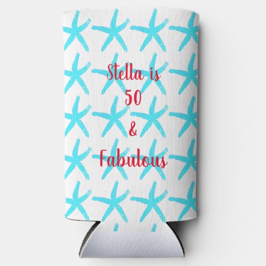 50 & Fabulous Birthday Blue Starfish Patterns Gesc Selters Dosenkühler (Vorderseite)