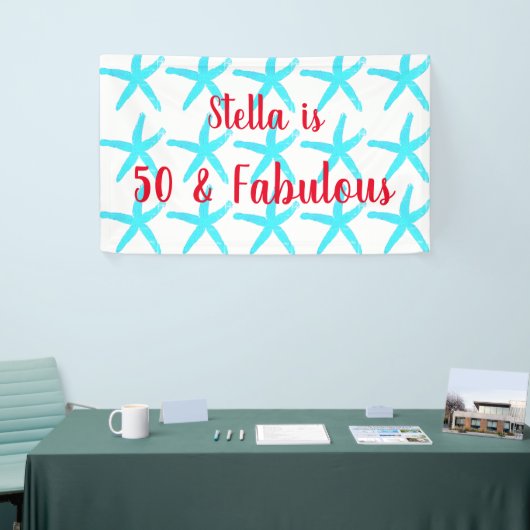50 & Fabulous Birthday Blue Starfish Patterns Nied Banner (Messeveranstaltung)