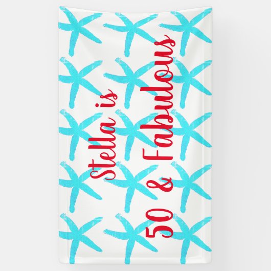 50 & Fabulous Birthday Blue Starfish Patterns Nied Banner (Vertikal)