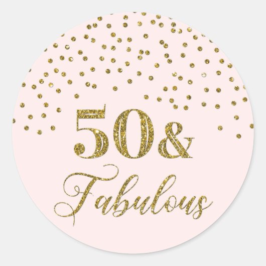 50 & Fabulous Birthday Blush Pink Gold Confetti Runder Aufkleber (Vorderseite)