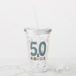 50 & Fabulous Birthday Confetti Blue Typografie Acryltrinkbecher