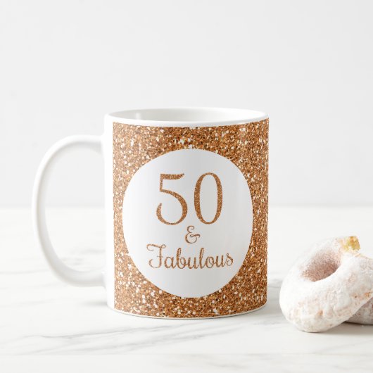 50 & Fabulous Birthday Funkelnd Gold Glitzer Kaffeetasse (Mit Donut)