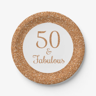 50 & Fabulous Birthday Funkelnd Gold Glitzer Pappteller