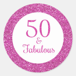 50 & Fabulous Birthday Funkelnd Pink Glitzer Runder Aufkleber
