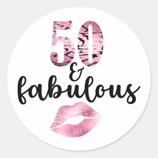 50 Fabulous Birthday Girly Sparkle Moderne Runder Aufkleber (Vorderseite)