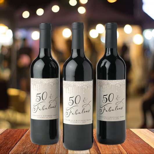 50 Fabulous Birthday Gold Glitzer Personalisiert Weinetikett