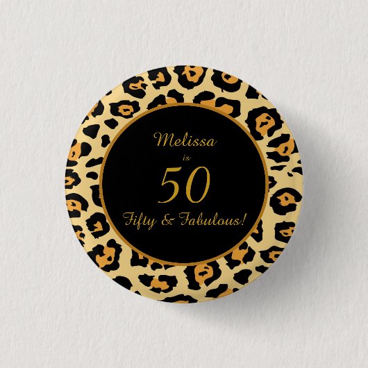50 & Fabulous Birthday Leopard Drucktaste Button (Vorderseite)