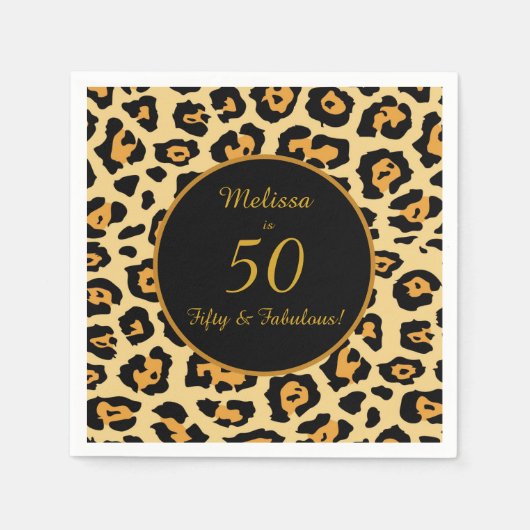 50 Fabulous Birthday Leopard Print Cocktail Serviette (Vorderseite)