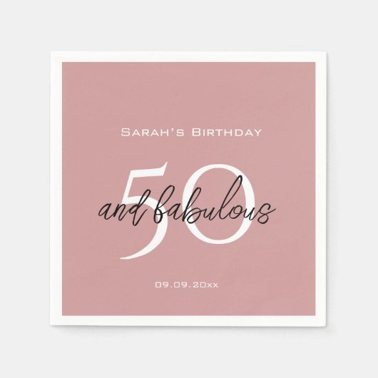 50 & Fabulous Birthday Modern Dusty Pink Girly Serviette (Vorderseite)