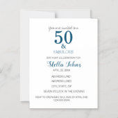 50 & Fabulous Birthday Ocean Blue Elegant Minimal Magneteinladung (Vorderseite)