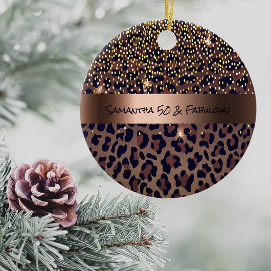 50 & Fabulous Birthday Party Leopard Muster Glasur Keramik Ornament
