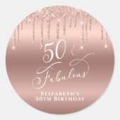 50 Fabulous Birthday Party Rose Gold Glitter Runder Aufkleber (Vorderseite)