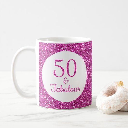 50 & Fabulous Birthday Pink Glitzer Kaffeetasse (Mit Donut)