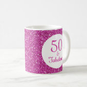 50 & Fabulous Birthday Pink Glitzer Kaffeetasse (VorderseiteRechts)