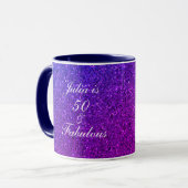 50 Fabulous Birthday Pink Lila Glitzer Geschenk 20 Tasse (Vorderseite Links)