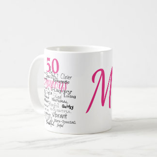 50 & Fabulous Birthday Pink Typografy Monogram Kaffeetasse