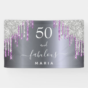 50 fabulous birthday silver purple glitter glaser banner