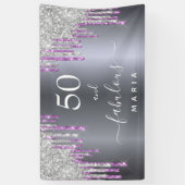50 fabulous birthday silver purple glitter glaser banner (Vertikal)