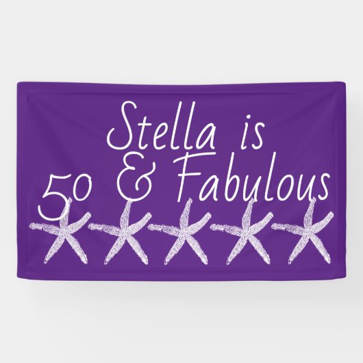 50 & Fabulous Birthday Starfish Muster Lila Banner (Horizontal)