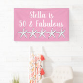 50 & Fabulous Birthday Starfish Muster Rosa Weiß Banner (Insitu)