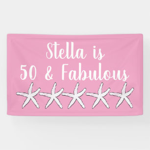 50 & Fabulous Birthday Starfish Muster Rosa Weiß Banner