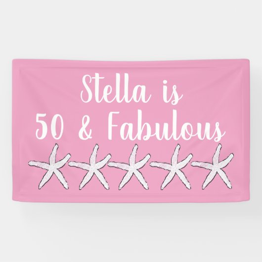 50 & Fabulous Birthday Starfish Muster Rosa Weiß Banner (Horizontal)