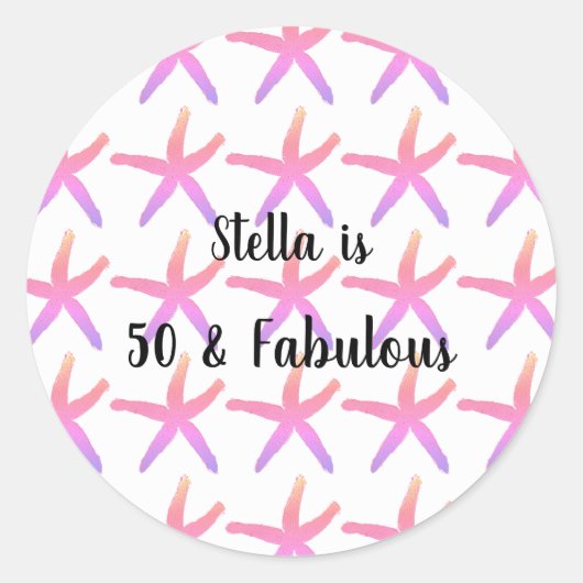 50 & Fabulous Birthday Starfish Patterns Pink 2024 Runder Aufkleber (Vorderseite)